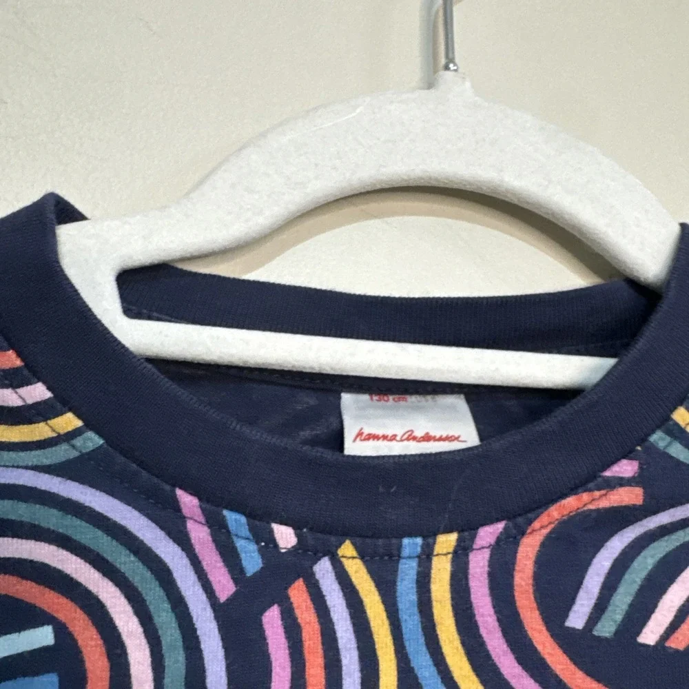 Hanna Andersson Navy Blue Geo Rainbow Long Sleeve T-shirt‎ Dress Sz 130 Sz 8